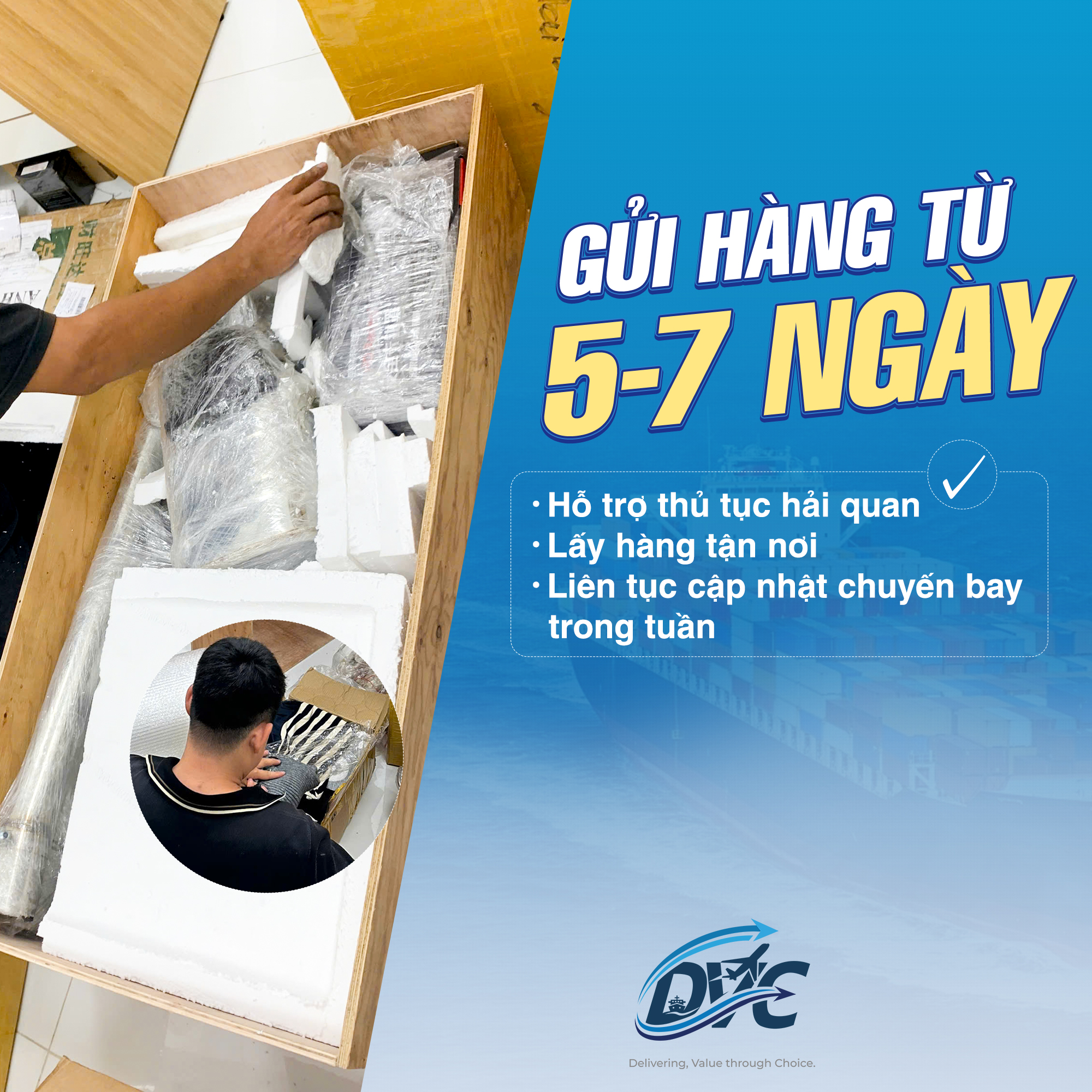 Gửi nệm, xe máy, hàng cồng kềnh qua Mỹ tại DVC Logistics